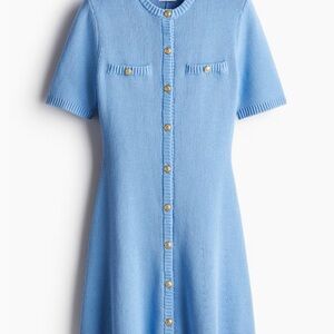 H&M Blue Midi Dress with Gold Buttons